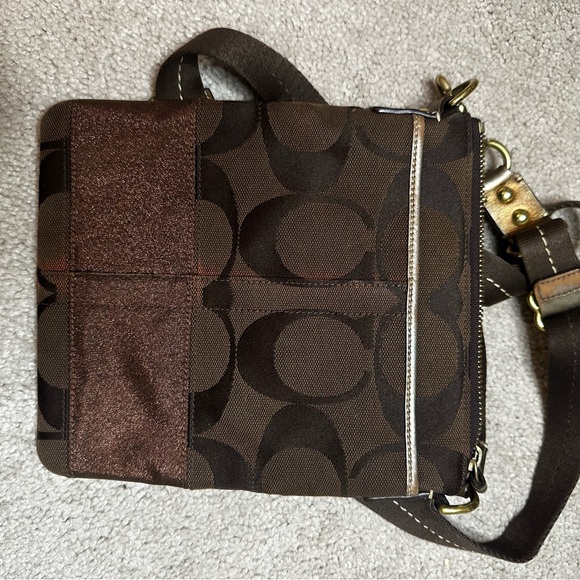 Coach Signature Stripe CrossbodyBag Brown Canvas Glitter Bronze Trim F0749-40758 - Picture 4 of 12